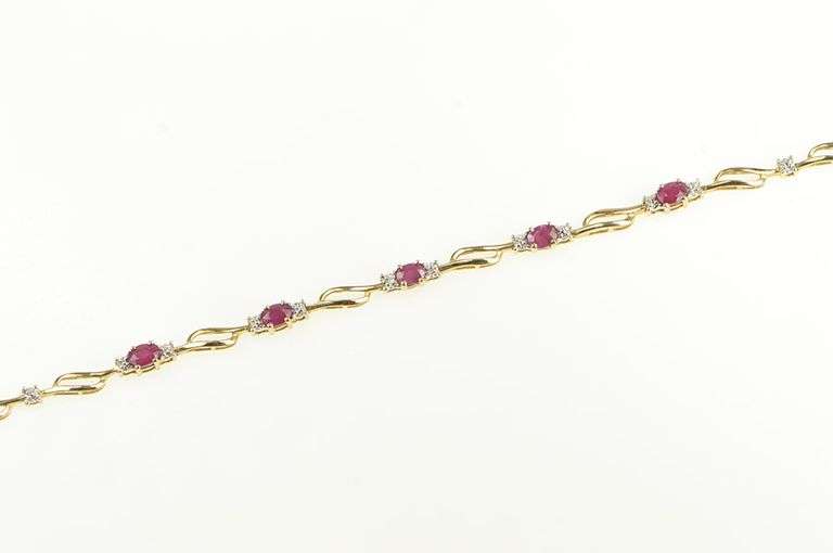 10K Yellow Gold Natural Ruby Diamond Wavy Link Bracelet