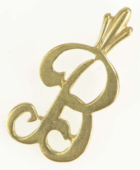 14K Yellow Gold B Cursive Initial Monogram Name Letter Charm/Pendant