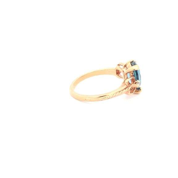 10K Yellow Gold Vintage Oval Blue Topaz Diamond Accent Ring