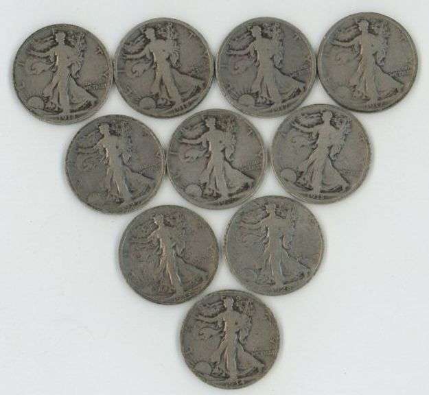 10 Diff. Better date Walking Liberty Half Dollars 1917 to 1934-S