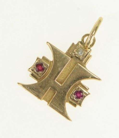 10K Yellow Gold Ruby Diamond H Hilton Hotel Service Charm/Pendant