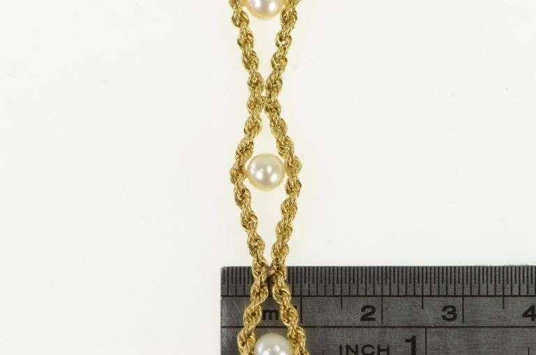 10K Yellow Gold Pearl Rope Woven Chain Vintage Retro Bracelet