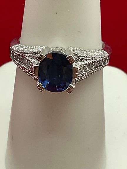 LADIES BRAND NEW 14K WHITE GOLD DIAMOND AND SAPPHIRE RING