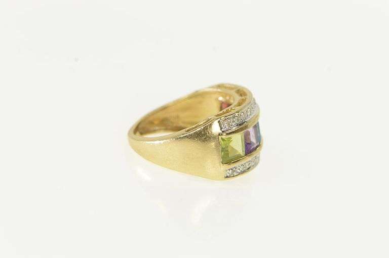 14K Yellow Gold Princess Brazilian Mix Diamond Square Band Ring