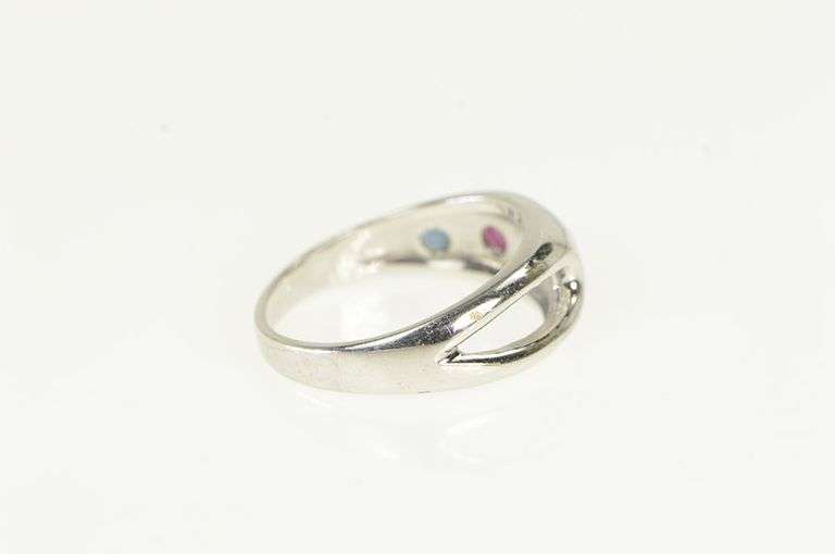 14K White Gold Natural Sapphire Ruby Modernist Statement Ring