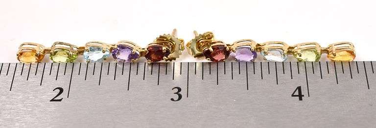 Beautiful Multi-Gem Dangle Earrings in 14K Yellow Gold