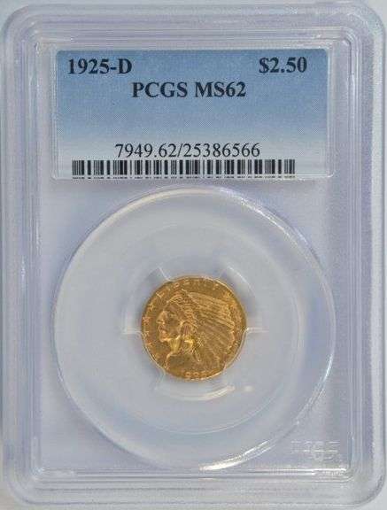 Choice BU 1925-D US $2.50 Indian Gold Piece. PCGS MS62