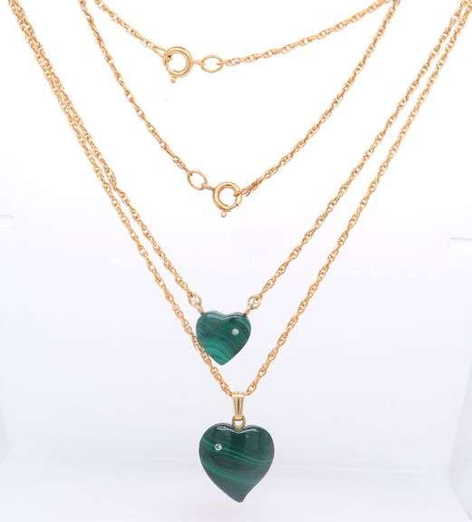 1/20 12KT Yellow Gold Filed Two Heart Shape Malachite Necklace Lot