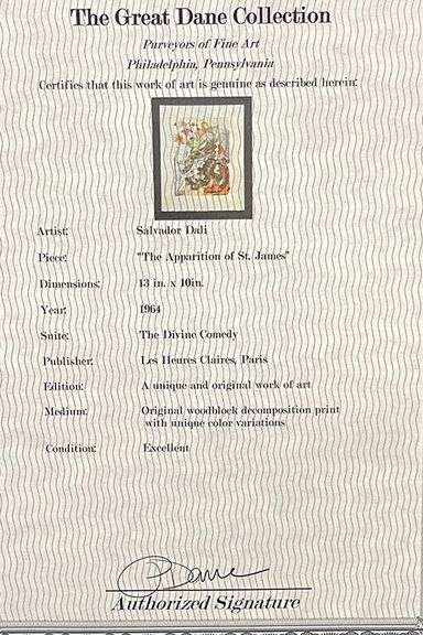 Very Collectible Salvador Dali Woodblock from The Divince Comedy Suite Circa 1964