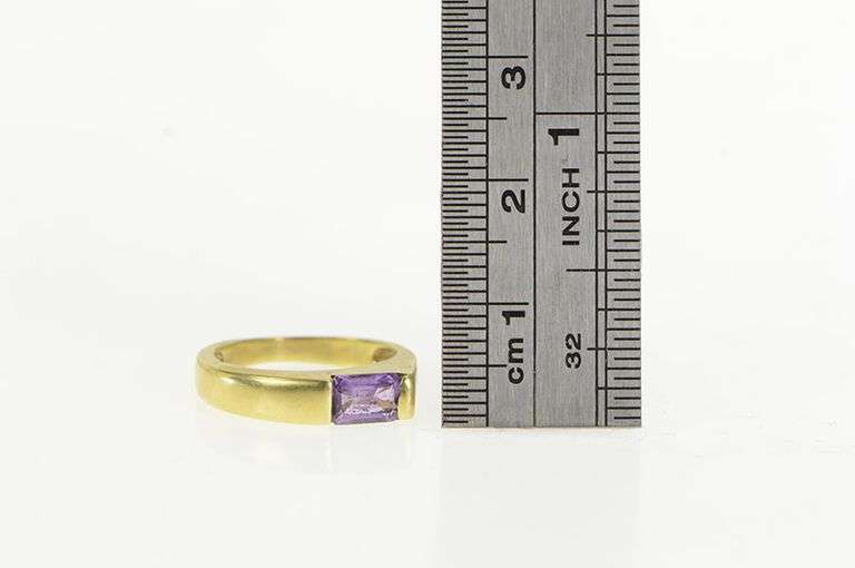 14K Yellow Gold Emerald Cut Amethyst Squared Stackable Band Ring