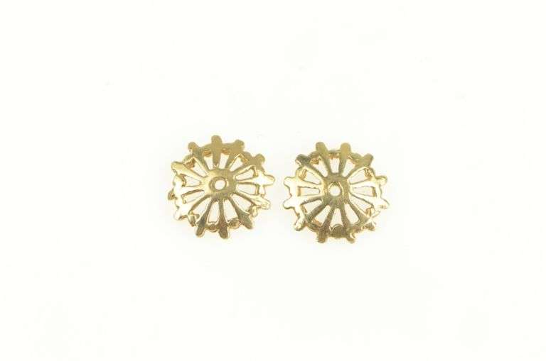 14K Yellow Gold Vintage Sun Wheel Stud Enhancer Earring Jackets