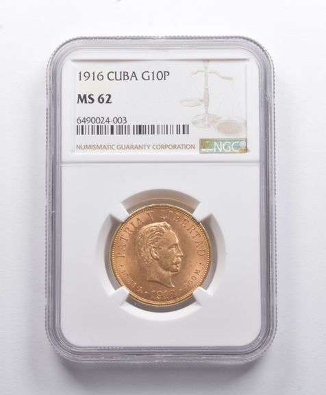 MS62 1916 Cuba Gold 10 Pesos NGC
