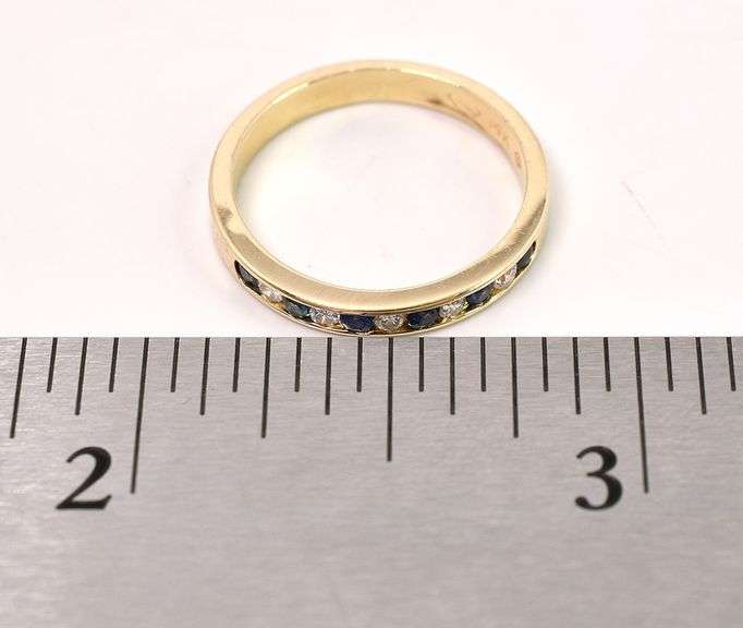 Energetic Blue Sapphire and Diamond Band Ring In 14K Yellow Gold