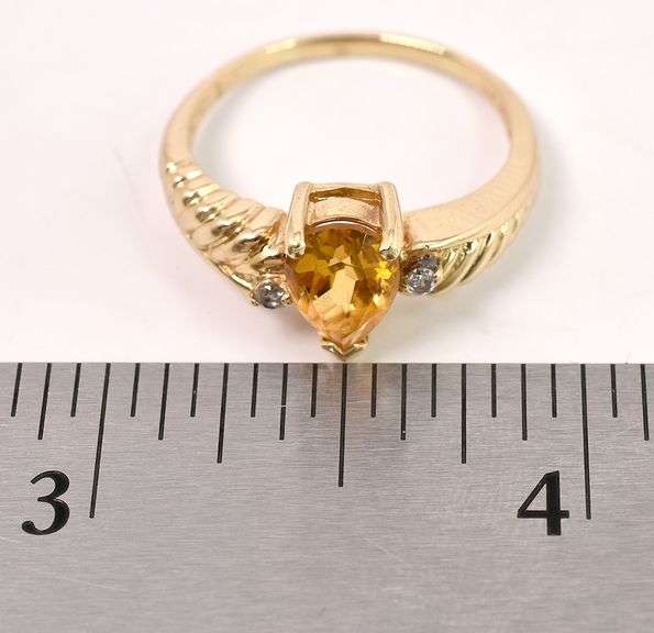 Glamorous Citrine and Diamond Ring in 14K Yellow Gold