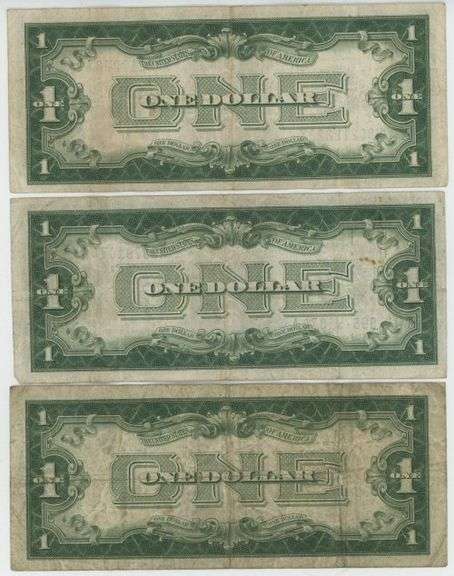 2 1928 & 1 1934 Small Size $1 'Funny Back' Silver Certificates