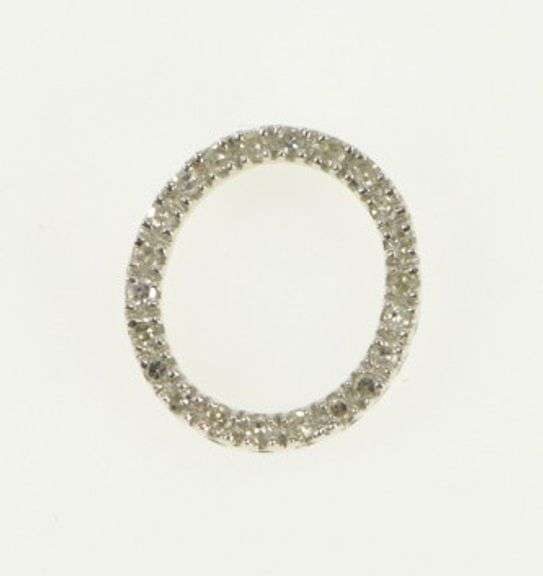 14K White Gold Diamond Oval Circle Symbol Classic Pendant
