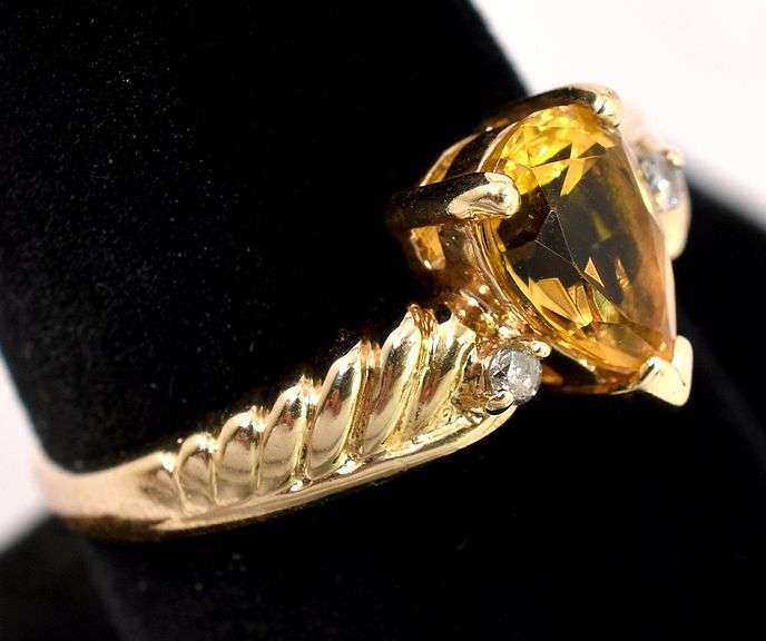Glamorous Citrine and Diamond Ring in 14K Yellow Gold