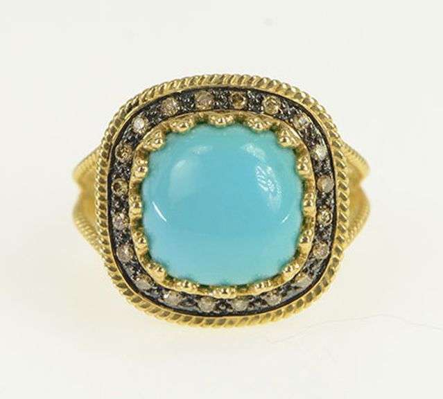 14K Yellow Gold Elaborate Turquoise Fancy Diamond Halo Ring