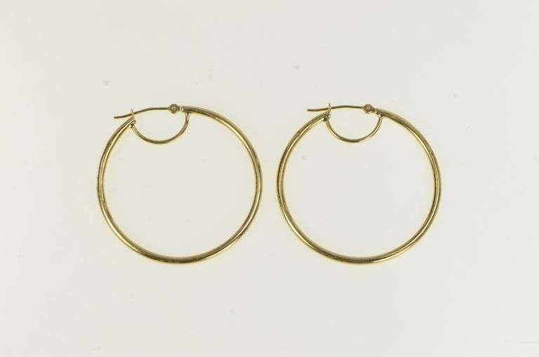 10K Yellow Gold 35.4mm Round Classic Simple Hoop Earrings