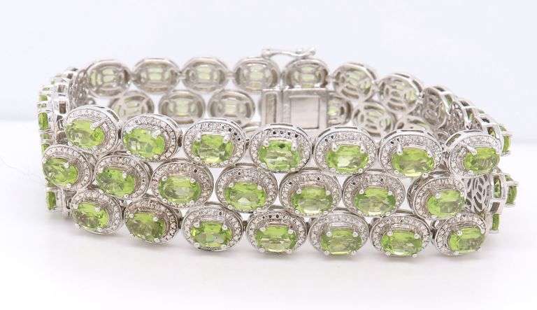 925 Sterling Silver Peridot 3 Row Bracelet