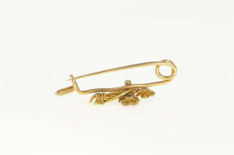 14K Yellow Gold Victorian Enamel Flower Daisy Bouquet Bar Pin/Brooch