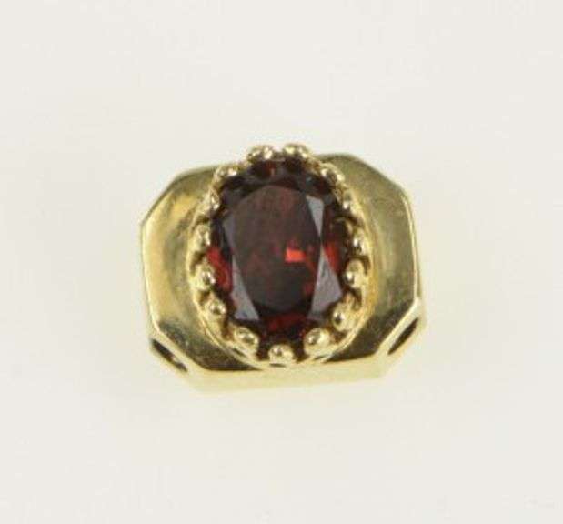 14K Yellow Gold Oval Garnet Vintage Slide Bracelet Charm/Pendant