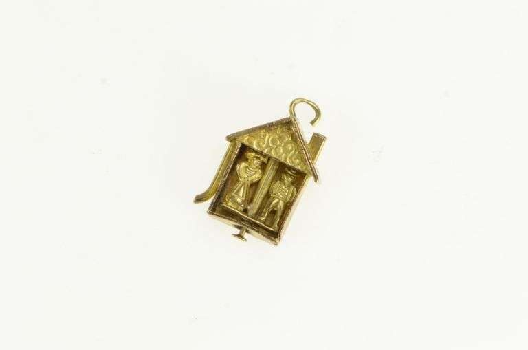 10K Yellow Gold German Married Couple Peekaboo House Charm/Pendant