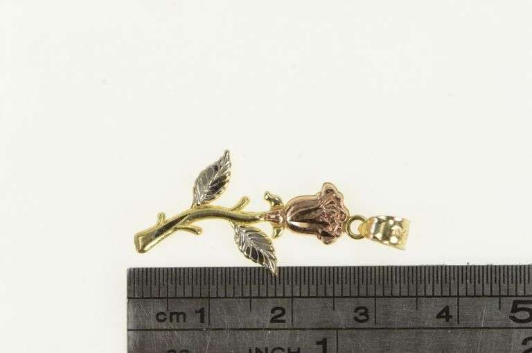 10K Yellow Gold Tri Tone Rose Flower Ornate Romantic Love Pendant