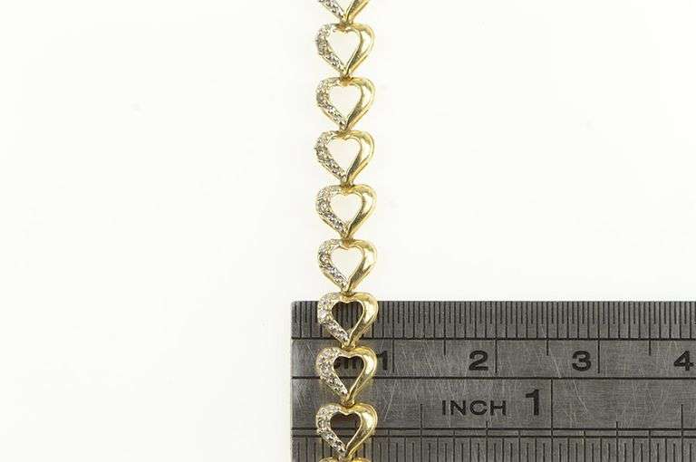 14K Yellow Gold Diamond Heart Love Symbol Tennis Bracelet