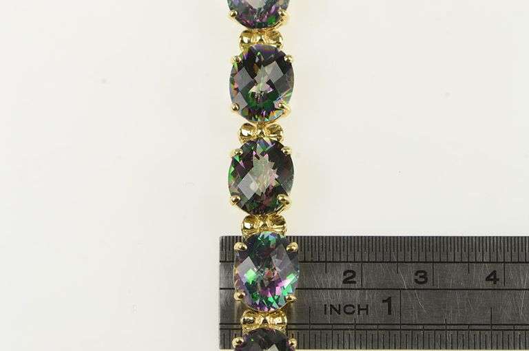 14K Yellow Gold Oval Faceted Mystic Topaz Statement Bracelet