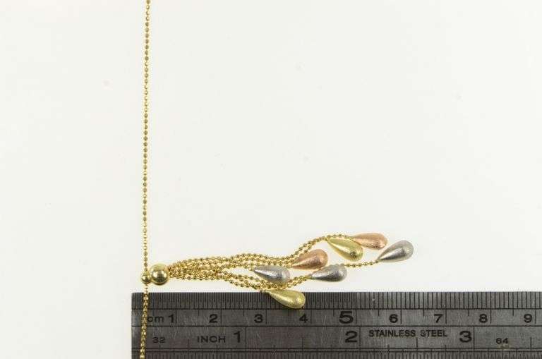 14K Yellow Gold Tri Tone Tear Drop Fringe Ball Chain Link Necklace
