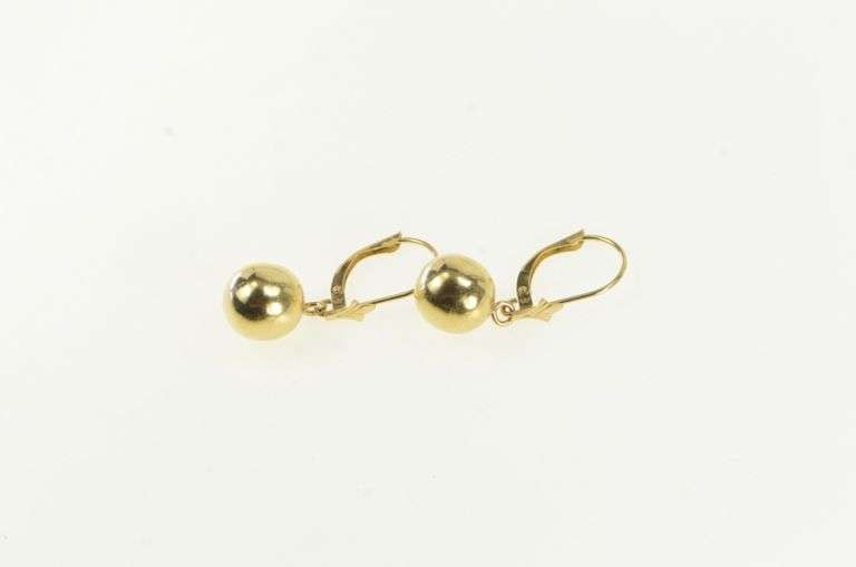 14K Yellow Gold Round 9.3mm Retro Dangle Ball Vintage Earrings