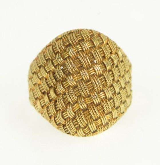 18K Yellow Gold Ornate Woven Domed Braid Vintage Statement Ring