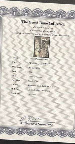 Very Collectible Pablo Picasso Lithograph from Toros y Toreros Circa 1961