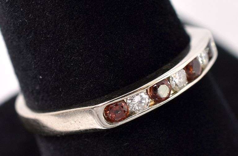 Divin 14K White Gold Red Garnet and Diamond Ring
