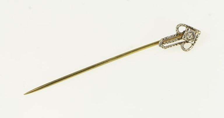14K Yellow Gold Art Deco Diamond Ornate Filigree Arrow Stick Pin