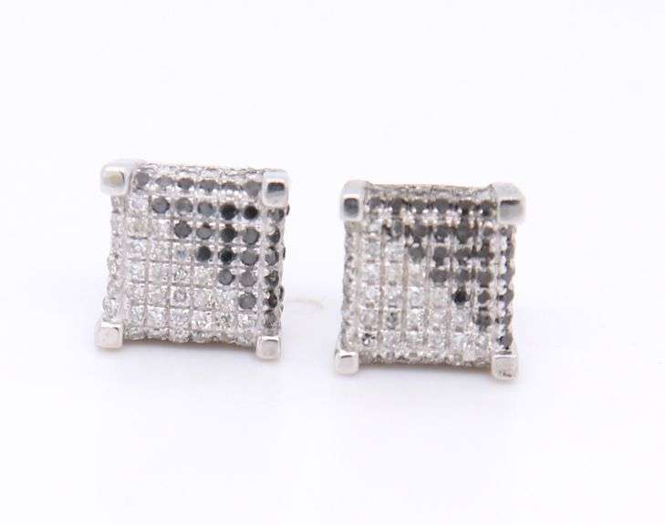 Stunning White Gold Black and Diamond Cube Earrings