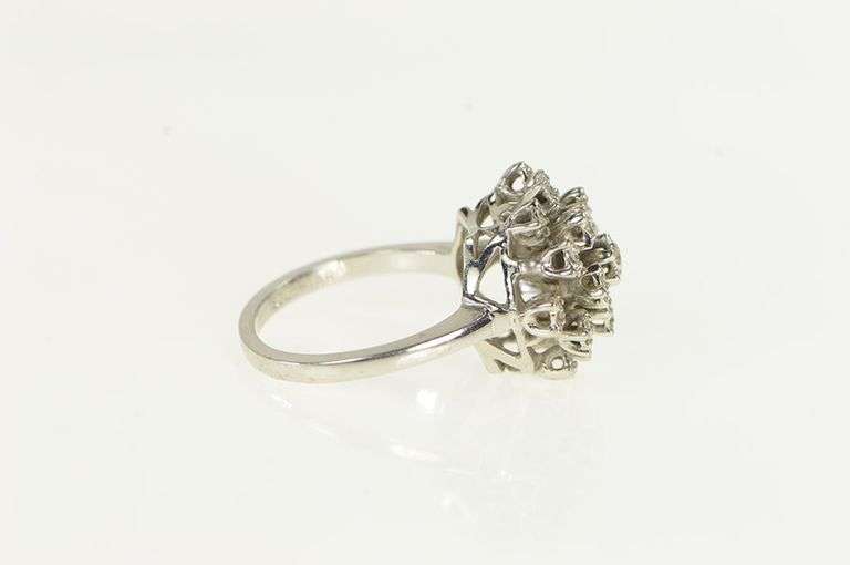 14K White Gold Diamond Domed Cocktail Vintage Statement Ring