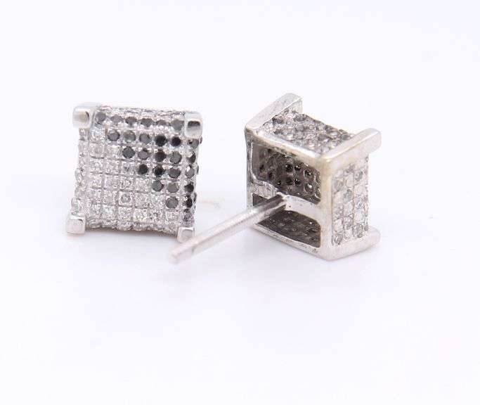 Stunning White Gold Black and Diamond Cube Earrings
