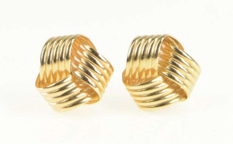 14K Yellow Gold Ribbon Knot Twist Statement Stud Earrings