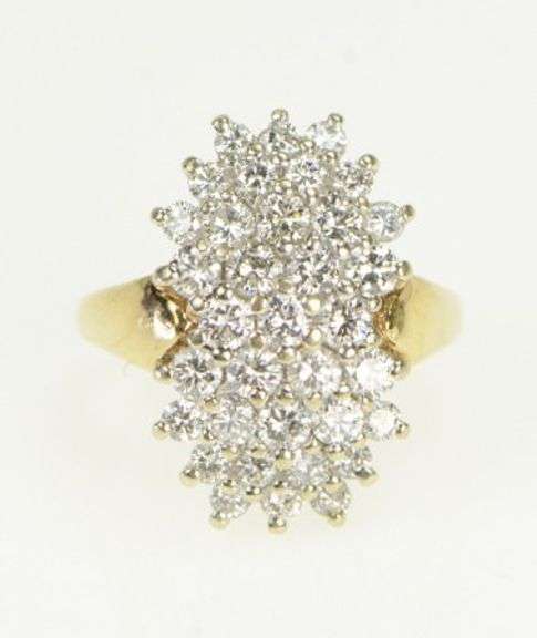 14K Yellow Gold 2.25 Ctw Diamond Fancy Cluster Statement Ring