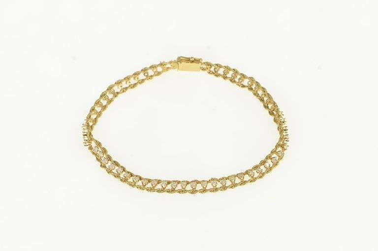 14K Yellow Gold Retro Diamond Rope Chain Statement Bracelet