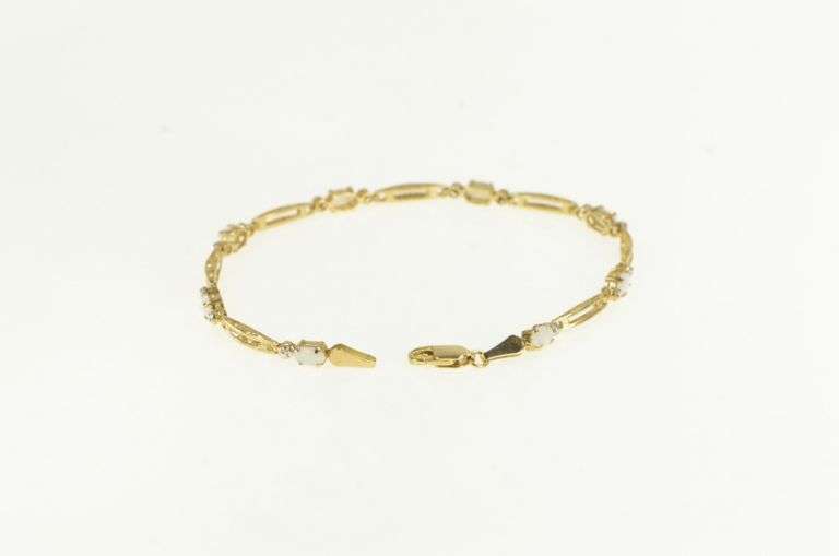 10K Yellow Gold Oval Opal Diamond Accent Vintage Tennis Bracelet