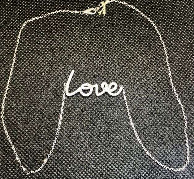 GORGEOUS 14K WHITE GOLD CURSIVE “LOVE” DIAMOND PENDANT