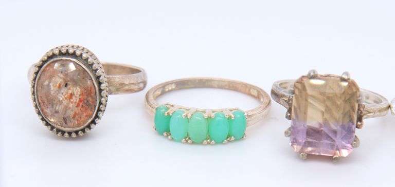 Sterling Silver Mixed Gemstone Ring Lot
