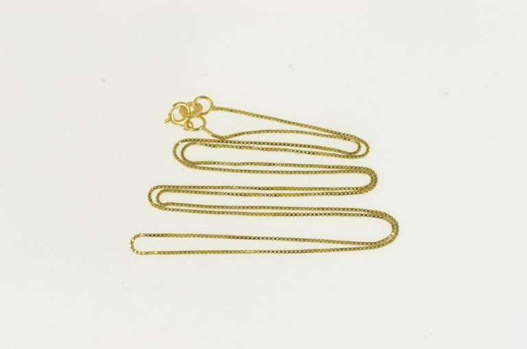 14K Yellow Gold 0.6mm Classic Square Chain Box Link Necklace