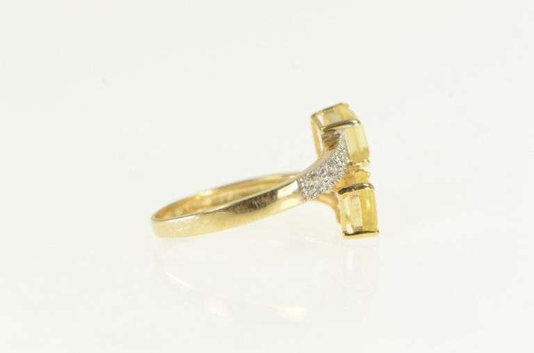 10K Yellow Gold Princess Cut Citrine Diamond Bypass Ring