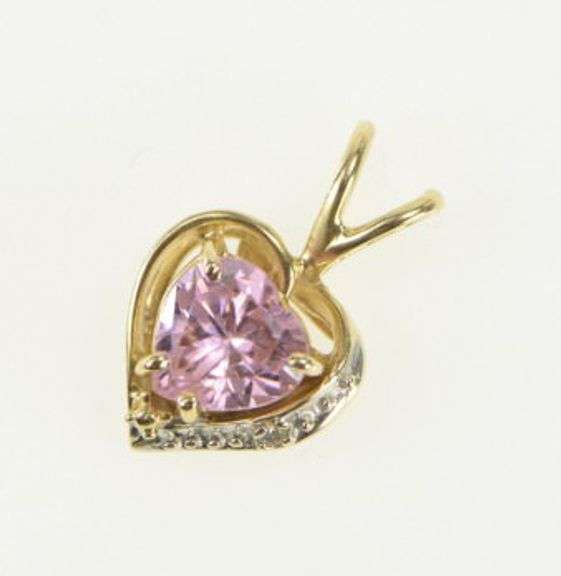 14K Yellow Gold Heart Pink Cubic Zirconia Diamond Accent Pendant