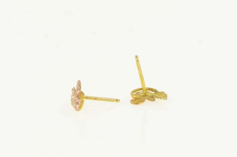 12K Yellow Gold Two Tone Black Hills Gold Leaf Vintage Stud Earrings