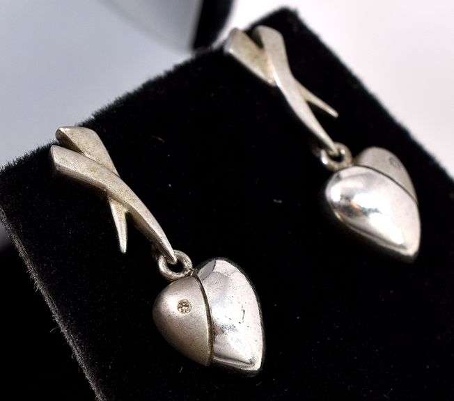 Heart Dangle Earrings in Sterling Silver